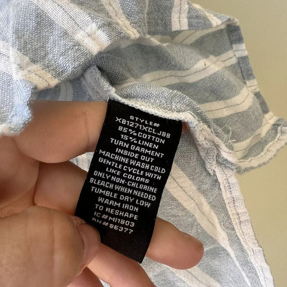 Striped‎ Linen Blend Short Sleeve Button-Up Shirt By Sanctuary Size M - Picture 3 of 4